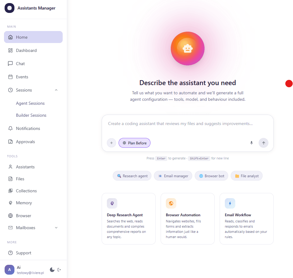 AI Builder interface